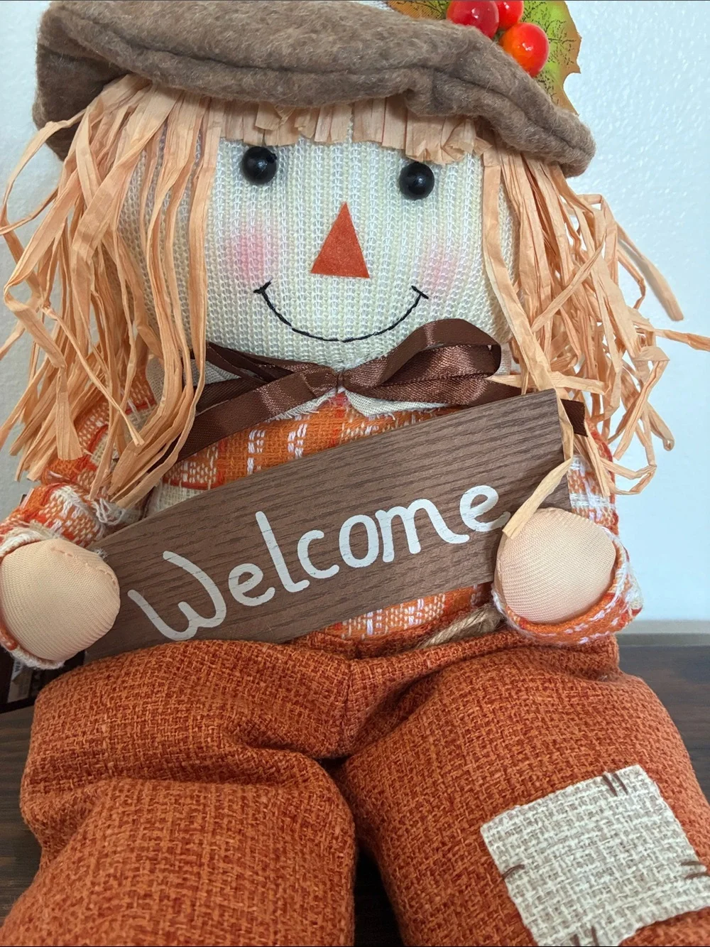 NWT- 25-1/2”- Fall Harvest- Welcome Scarecrow Sitter Greeter Decoration